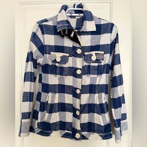Superdry Blue and White Plaid Insulated Button-Up Jacket | Small
